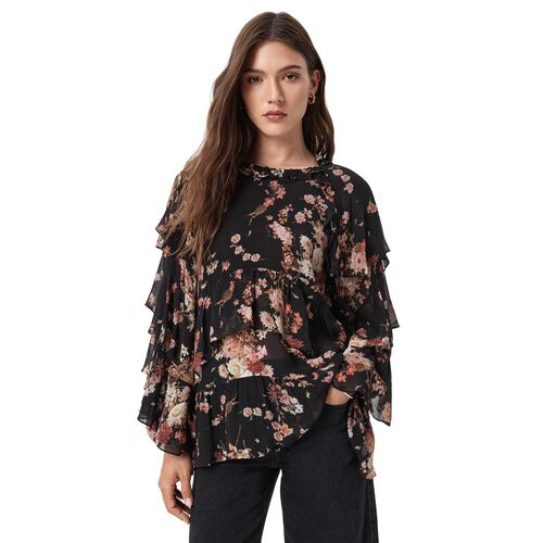AllSaints Lissie Floral Print Ruffled Top